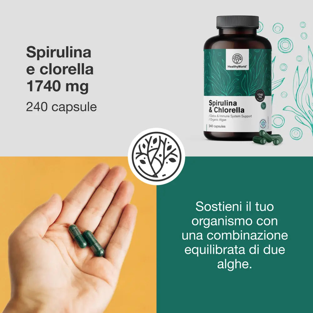 Spirulina e clorella 1740 mg