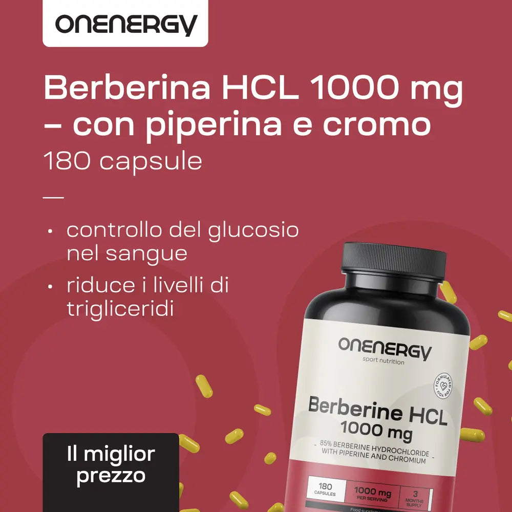 Berberina HCL 1000 mg - con piperina e cromo