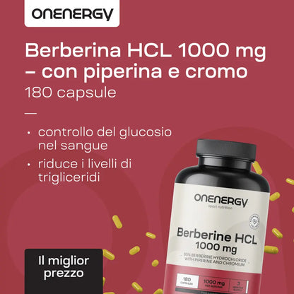 Berberina HCL 1000 mg - con piperina e cromo